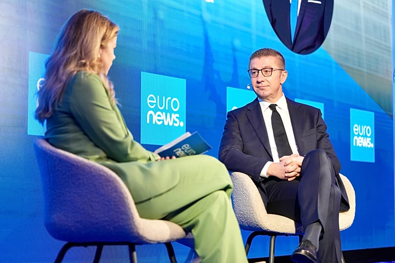 North Macedonia's Prime Minister Hristijan Mickoski at the Euronews Enlargement Summit in Brussels, 4 November, 2025