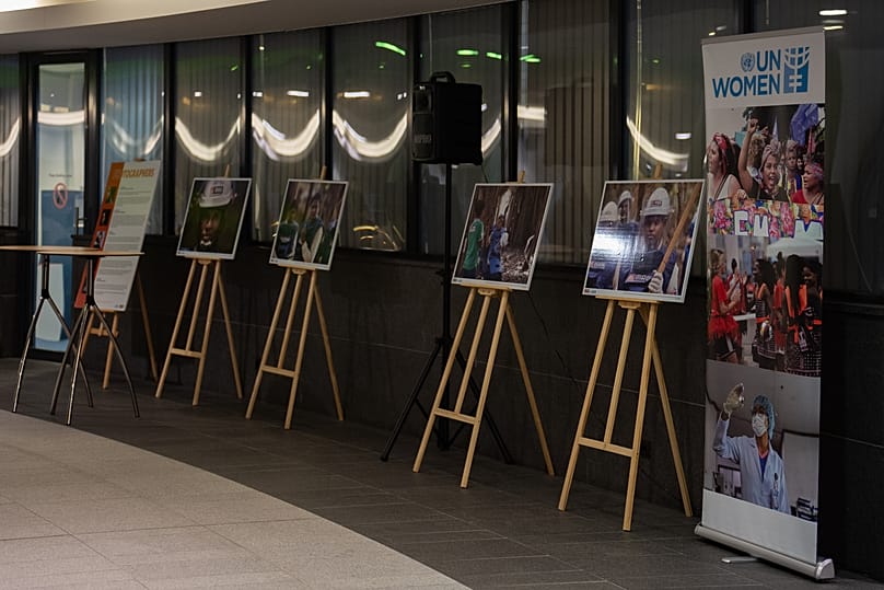 The Female Lens project by MAG as part of the joint photo exhibition in honour of the 25th anniversary of the WPS agenda in Brussels, Belgium. 4 Nov, 2025.