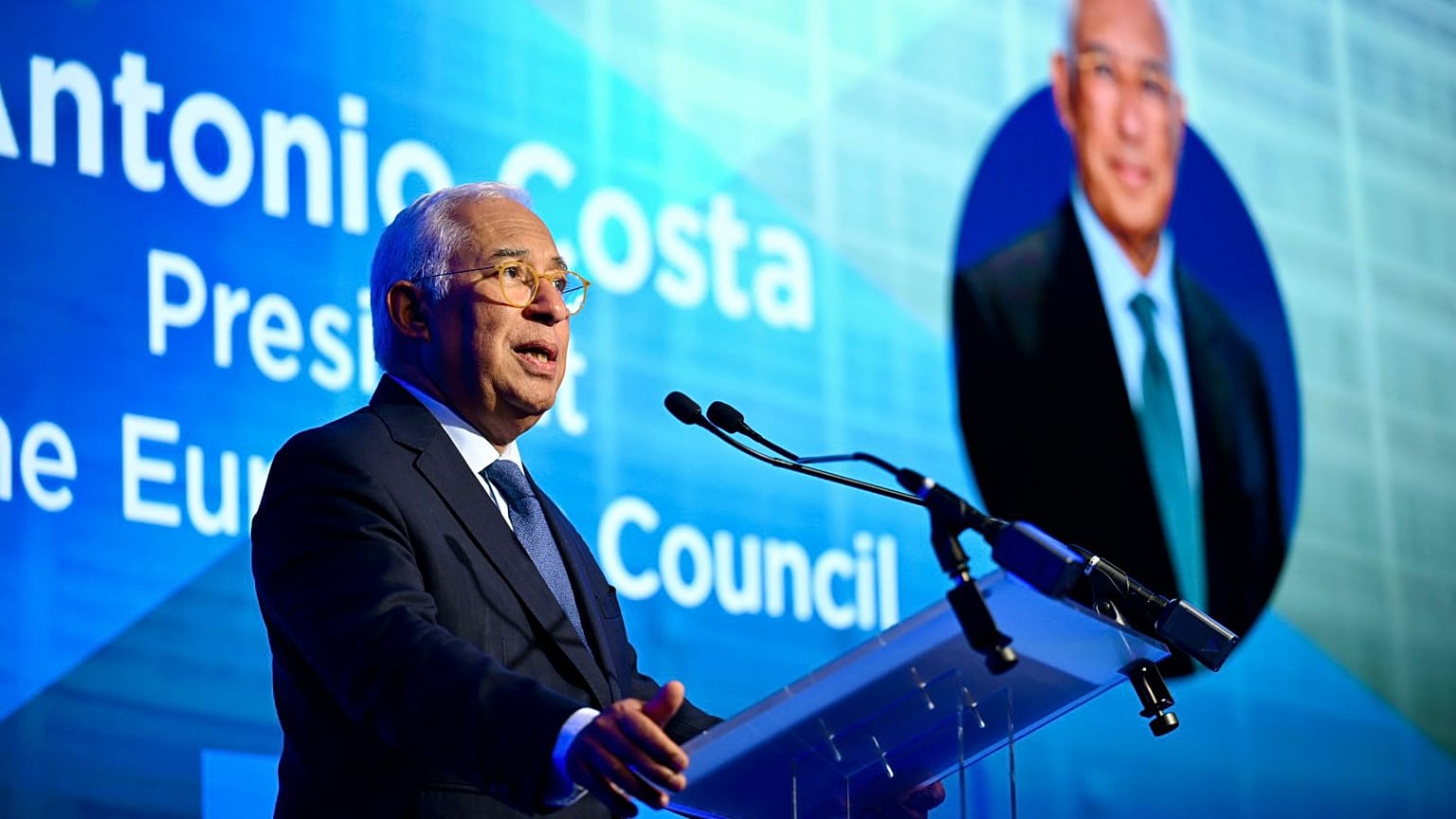 European Council President Antonio Costa speaks during Euronews' Enlargement summit in Brussels on 4 November 2025.
