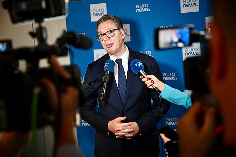 O Presidente da Sérvia, Aleksandar Vučić, em Bruxelas, a 4.11.2025