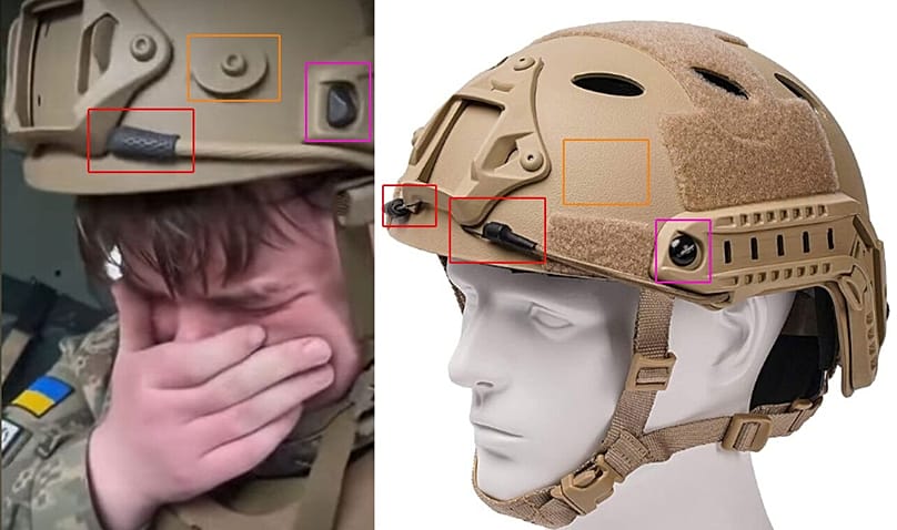 Features on helmet do not match standard military equipment. 