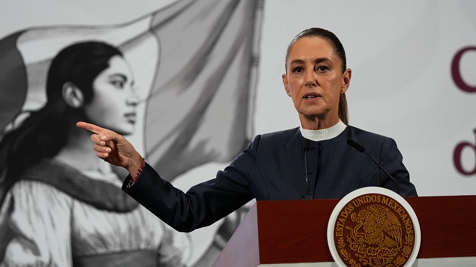 FILE: Mexican President Claudia Sheinbaum gives a morning press conference at the National Palace in Mexico City, 3 November 2025