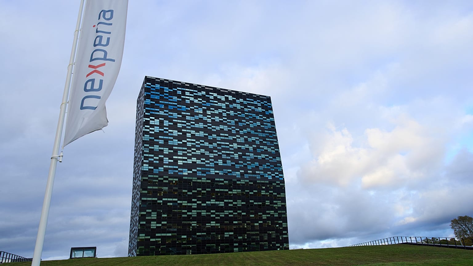 FILE. The head office of Chinese-owned chipmaker Nexperia is seen in Nijmegen, Netherlands. 14 Oct. 2025