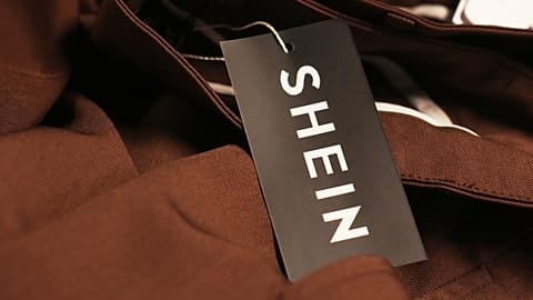 A label on clothes at the Paris BHV department store where fast fashion powerhouse Shein's first permanent store is set to open.