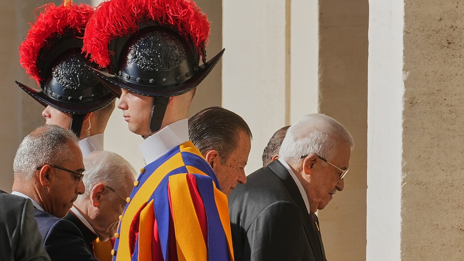 FILE: Palestinian President Mahmoud Abbas arrives in the St Damasus Courtyard at the Vatican for a meeting with Pope Leo XIV, 6 November 2025