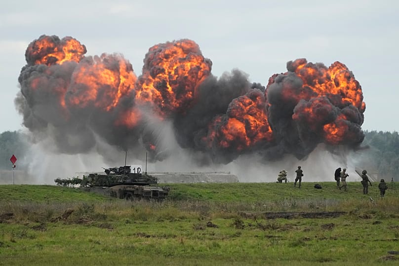 Smoke rises as Poland stages its biggest military exercise of the year in Orzysz, 17 September, 2025
