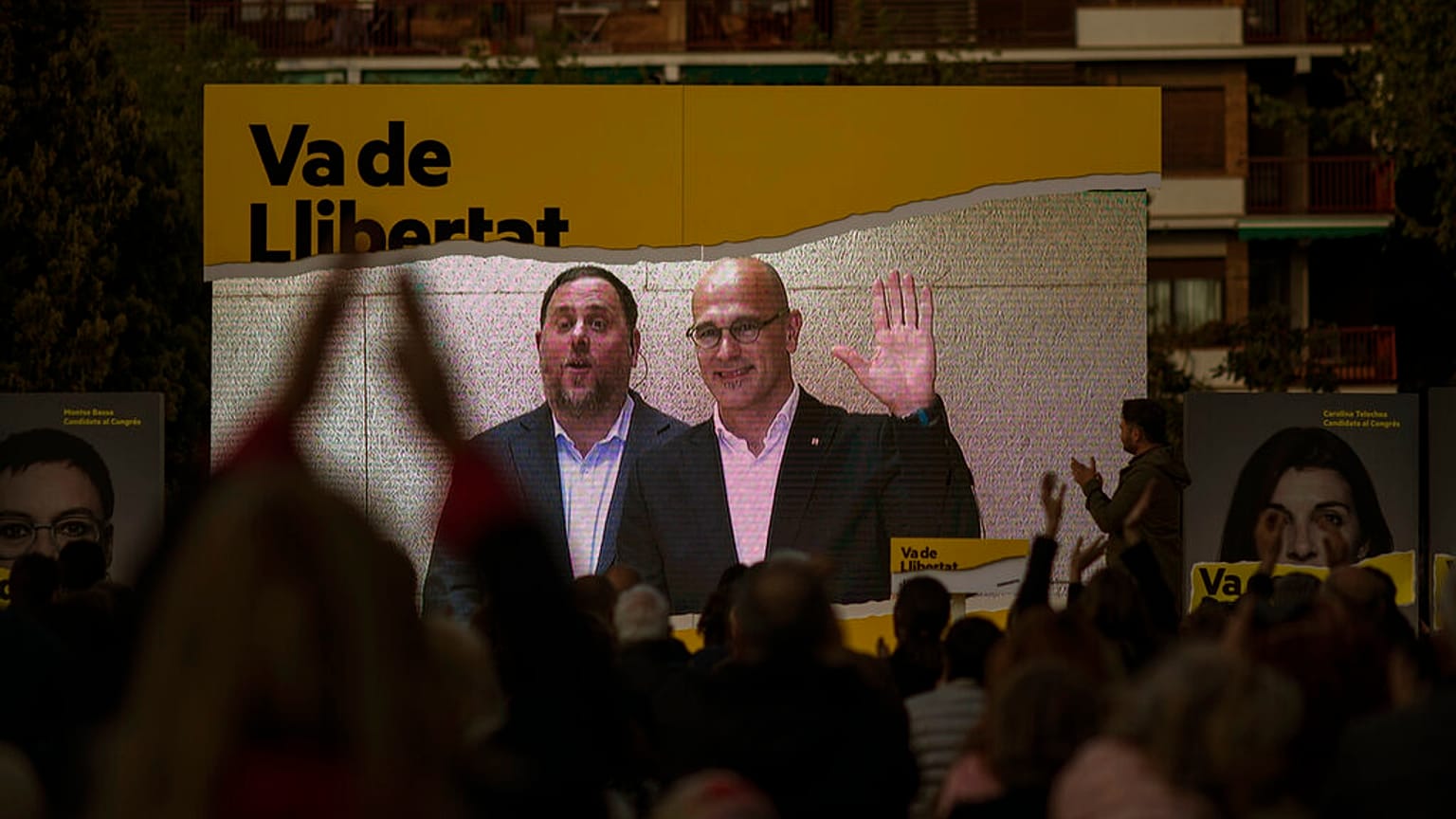 Los líderes del partido Izquierda Republicana, Oriol Junqueras, a la izquierda, y Raul Romeva, a la derecha.