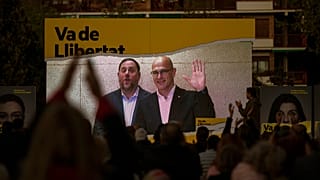 Los líderes del partido Izquierda Republicana, Oriol Junqueras, a la izquierda, y Raul Romeva, a la derecha.