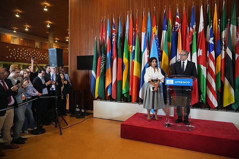 خالد العناني خالد العناني يتحدث إلى الصحافة في مقر اليونسكو في باريس بعد انتخابه مديرًا عامًا للمنظمة، الإثنين 6 أكتوبر 2025.