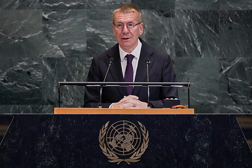 Latvia President Edgars Rinkēvičs addresses the 80th session of the United Nations General Assembly, 24 September, 2025