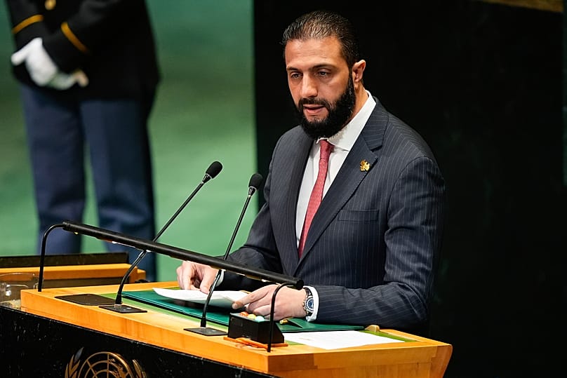 Le président syrien par intérim, Ahmed al-Charaa, s'exprime lors de la 80e session de l'Assemblée générale des Nations unies, le mercredi 24 septembre 2025