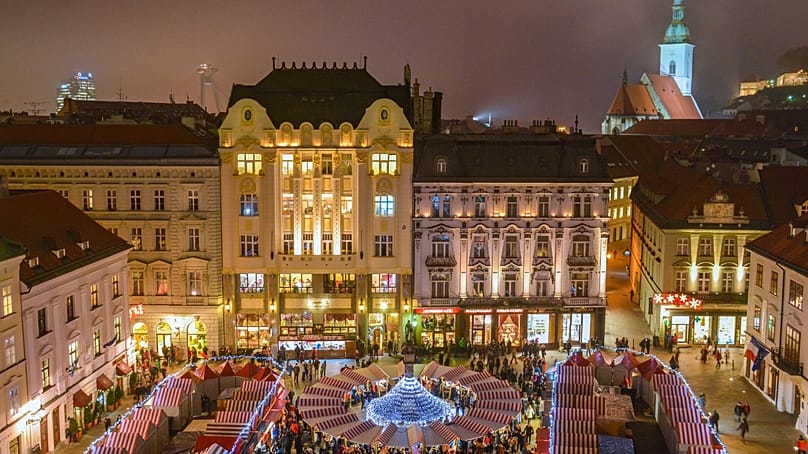 Aerial view of Bratislava's Christmas market