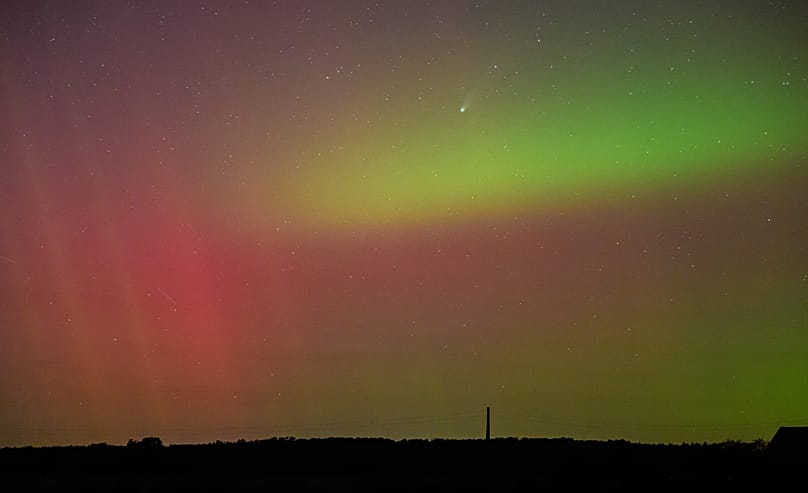 Nordlichter über Lietzen in Deutschland im Oktober 2025.