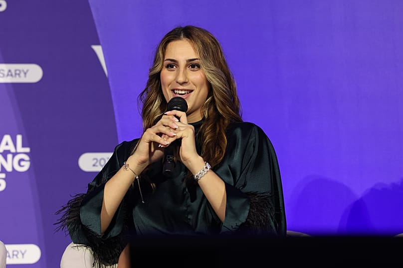 Marzieh Hamidi participates in a panel discussion about violence in sports during 2025 Women's Forum