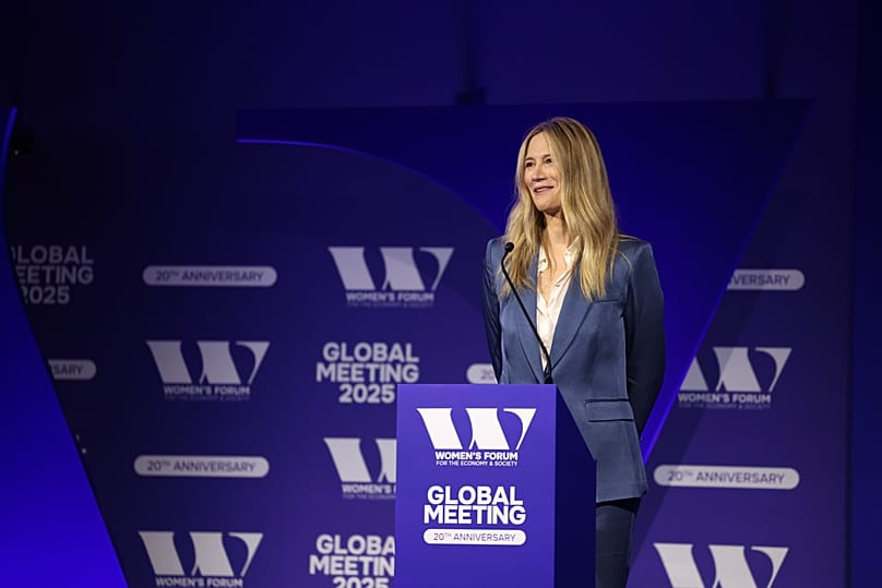 Women's Forum President, Nanette Lafond DuFour, gives speech during the event in Paris