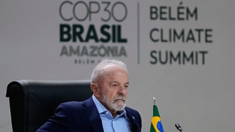 Brazilian President Luiz Inacio Lula da Silva presides over a plenary session of the COP30 U.N. Climate Summit in Belem, Brazil, Thursday, Nov. 6, 2025