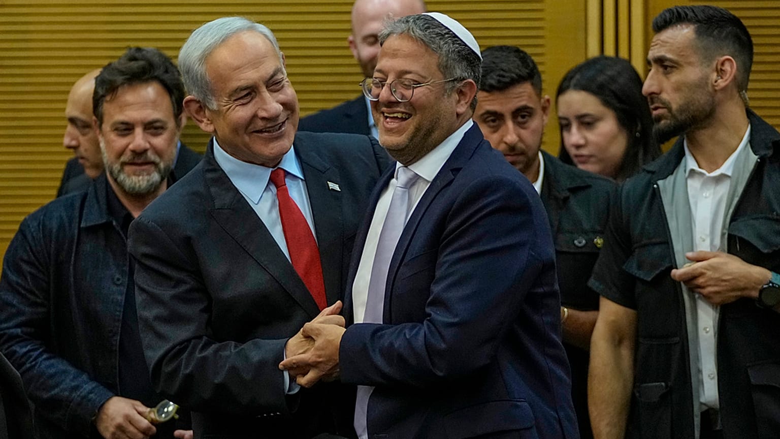 رئيس الوزراء الإسرائيلي بنيامين نتنياهو ووزير الأمن القومي الإسرائيلي إيتمار بن غفير في القدس، الثلاثاء 23 مايو 2023.