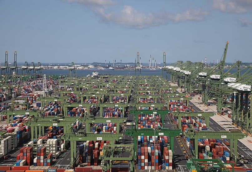 A view of the Port of Singapore Authority's Pasir Panjang Terminal is pictured on July 25, 2023.