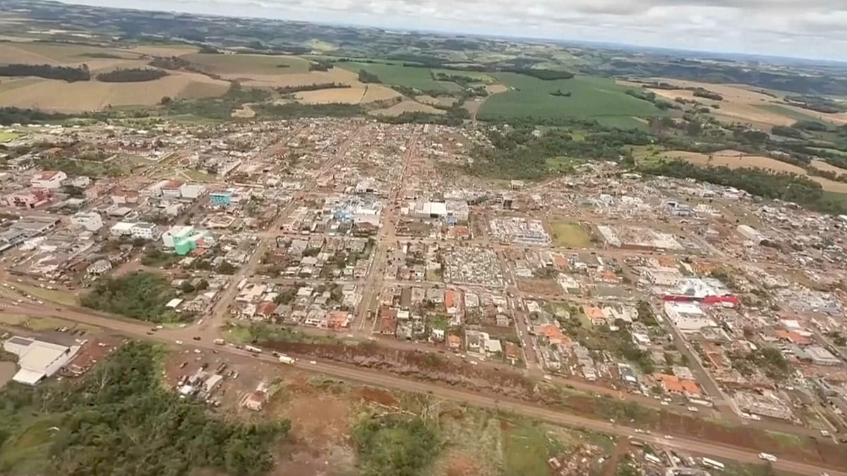 Drone footage shows widespread destruction after deadly tornado hits Brazil