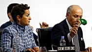President of COP21 Laurent Fabius uses to hammer to mark the adoption of the Paris Agreement while United Nations climate chief Christiana Figueres looks on at COP21 in 2015.