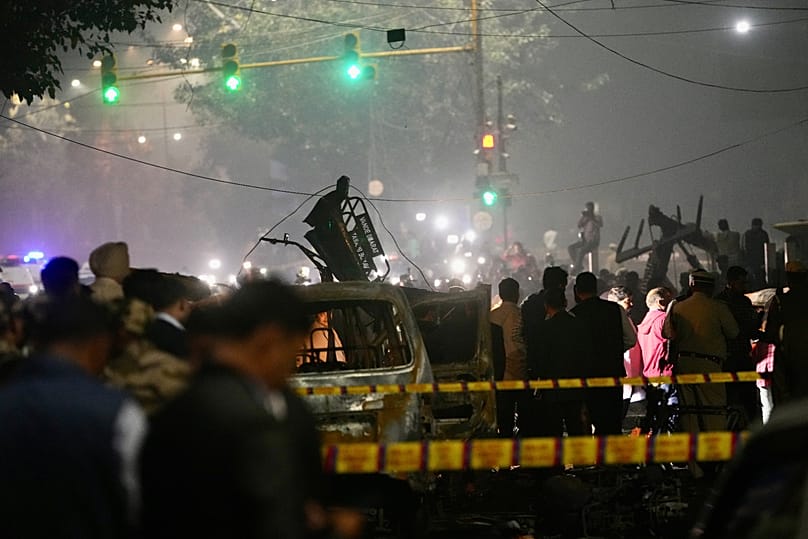 Police secure the site after a car explosion near the historic Red Fort in New Delhi, 10 November, 2025