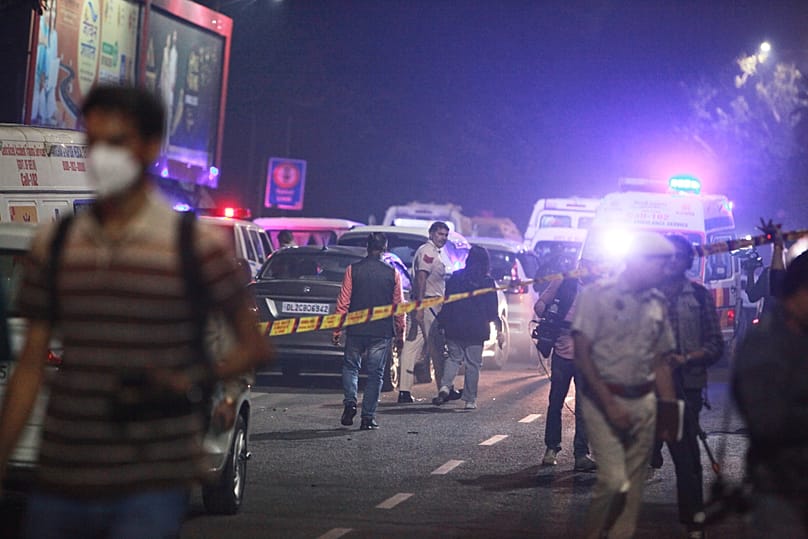 Police secure the site after a car explosion near the historic Red Fort in New Delhi, 10 November, 2025