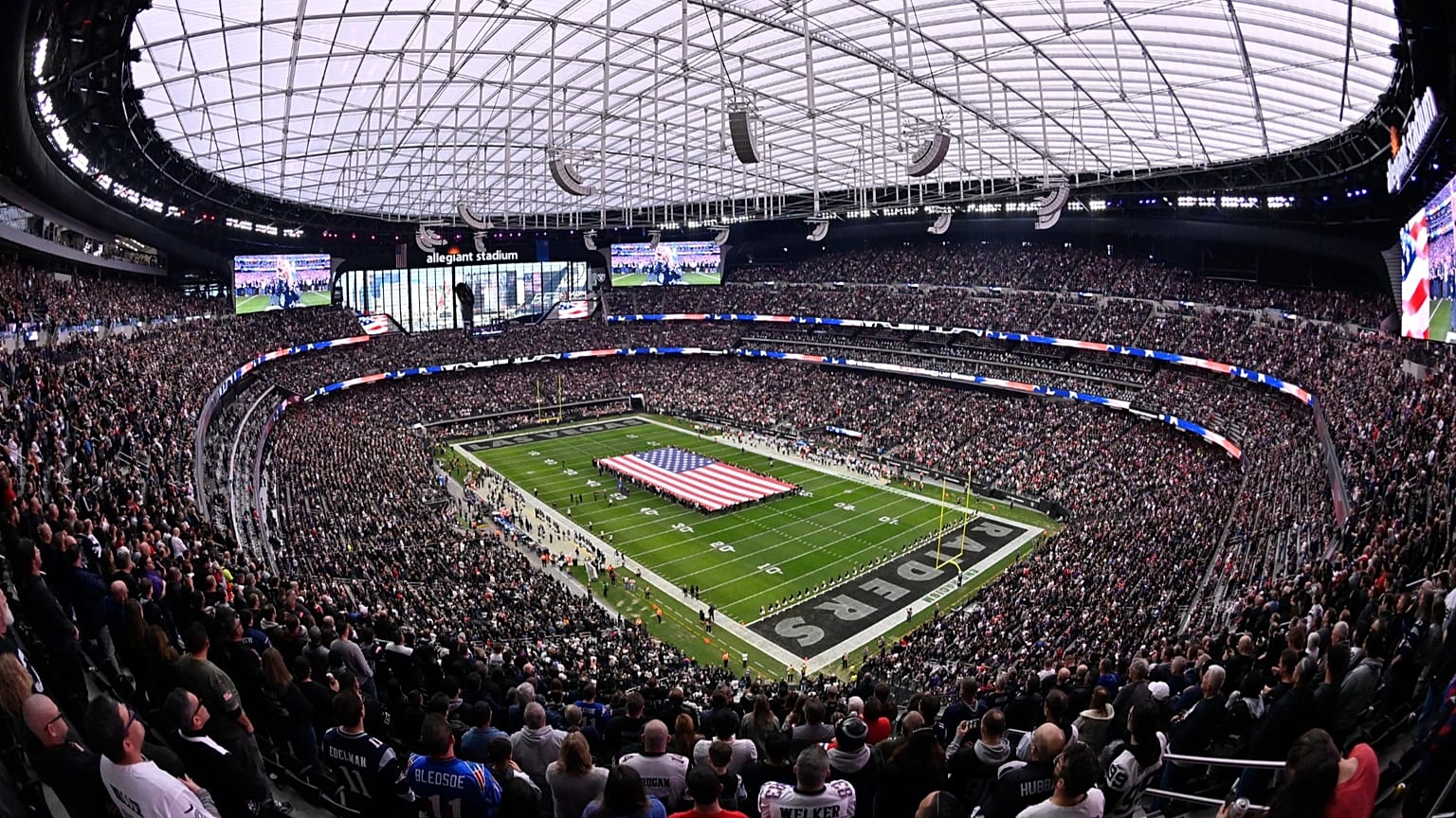 Allegiant Stadium before an NFL football game between the New England Patriots and Las Vegas Raiders, Sunday, 18 December 2022.