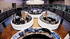 FILE - In this March 27, 2017 file photo, a general view of the trading room at the German stock market pictured in Frankfurt, Germany.