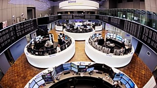 FILE - In this March 27, 2017 file photo, a general view of the trading room at the German stock market pictured in Frankfurt, Germany.