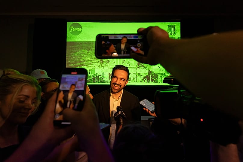 New York City Mayor-elect Zohran Mamdani meets with reporters during the SOMOS Puerto Rico conference at the Caribe Hilton Hotel in San Juan, Puerto Rico, Nov. 6, 2025. 
