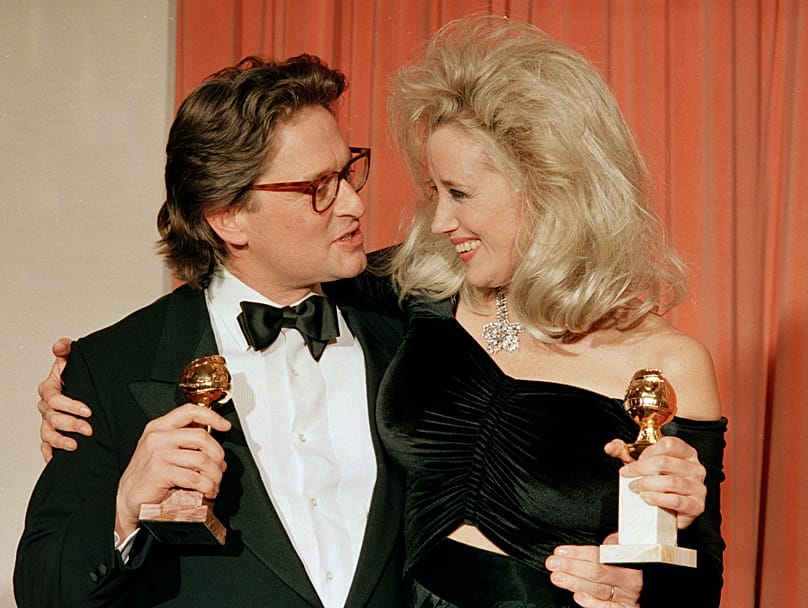 Michael Douglas and Sally Kirkland, celebrating their wins at the 45th Annual Golden Globe Awards - 24 January 1988