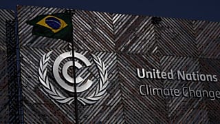  علم البرازيل خارج مقر انعقاد قمة الأمم المتحدة للمناخ COP30، الثلاثاء 11 نوفمبر 2025، في بيليم، البرازيل.