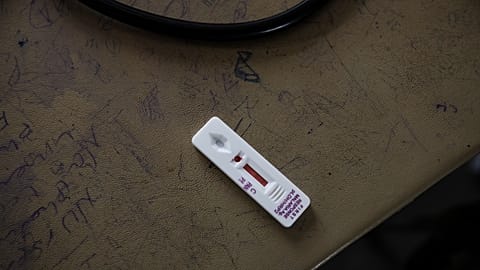 A malaria test indicates a positive result at a clinic in Hamdayet, eastern Sudan, near the border with Ethiopia, on March 17, 2021.