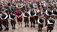 Bagpipers gather to break a world record for the largest ever bagpipe ensemble playing "It's a Long Way to the Top" by Australian rock band AC/DC in Melbourne,
