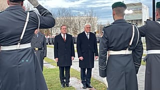 Bundesverteidigungsminister Boris Pistorius (SPD) und Bundespräsident Frank-Walter Steinmeier bei der Feier zu "70 Jahre Bundeswehr" in Berlin, 12.11.2025