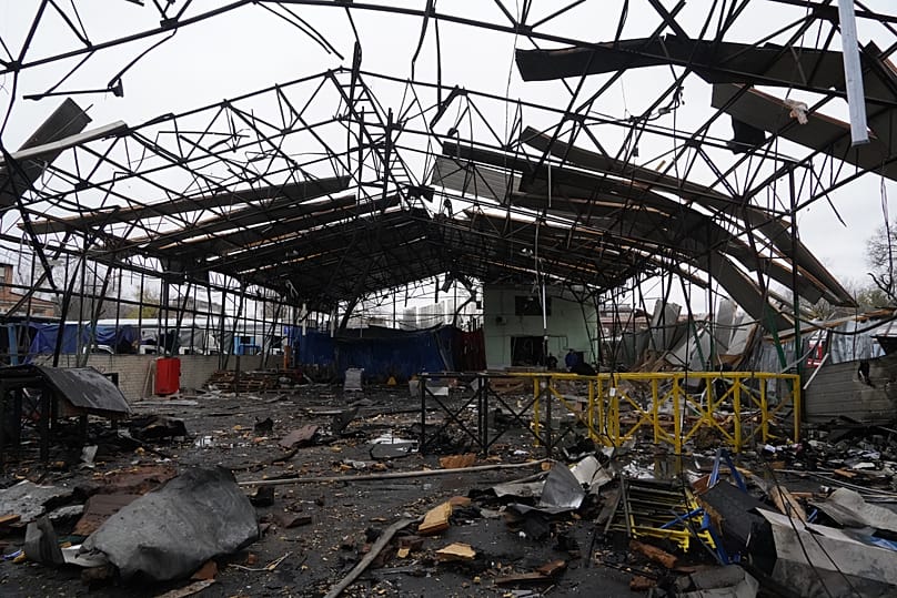A commercial facility is seen heavily damaged by a Russian strike on Kharkiv, 12 November, 2025