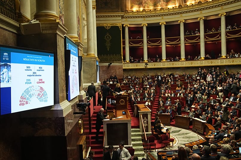 French lawmakers vote for the postponement of the pension reform at the National Assembly in Paris, 12 November, 2025