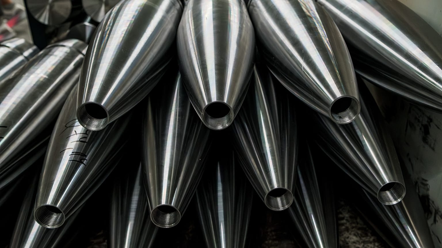 The forged steel bodies of artillery shells at the largest state-owned military enterprise in Bulgaria, “Vazov Machine-Building Works” (VMZ) in Sopot. 