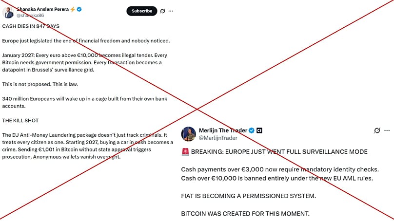 Viral online posts claim cash over €10,000 is becoming illegal.