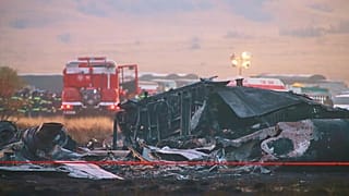 Debris is seen at a crash site of a Turkish military cargo plane in Georgia's Sighnaghi municipality, 12 November, 2025