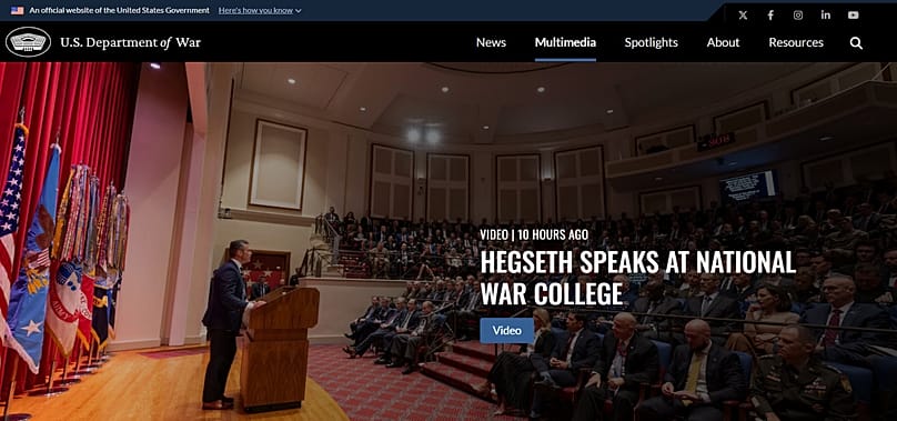 تغيير اسم الموقع الرسمي من وزارة الدفاع إلى وزارة الحرب الأمريكية 