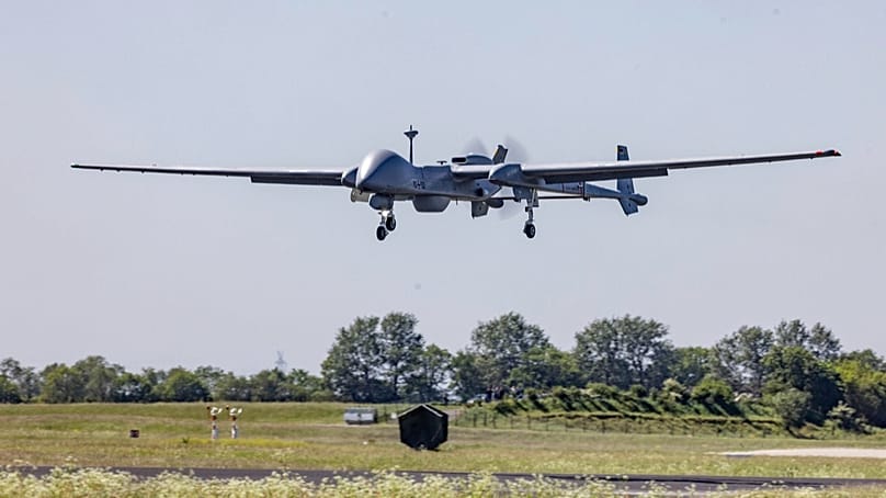 Eine Heron TP-Drohne der Bundeswehr am 15. Mai 2024