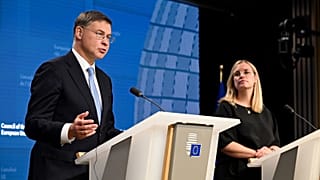 Valdis Dombrovskis and Stephanie Lose on Thursday.