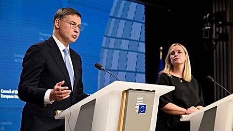 Valdis Dombrovskis and Stephanie Lose on Thursday.