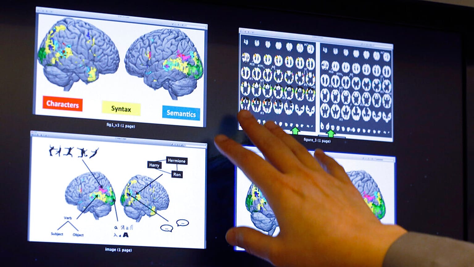 صورة تعبيرية لطالبة دكتوراه في جامعة كارنيجي ميلون في بيتسبرغ، تعرض صورًا استخدمت مسوحات دماغية لمتطوعين في تجربة حديثة في مكتبها يوم الأربعاء 26 نوفمبر/تشرين الثاني 2014