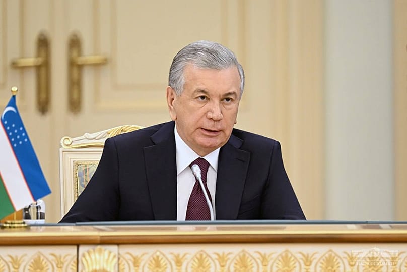 President of Uzbekistan Shavkat Mirziyoyev giving a speech at the Sixth Consultative Meeting