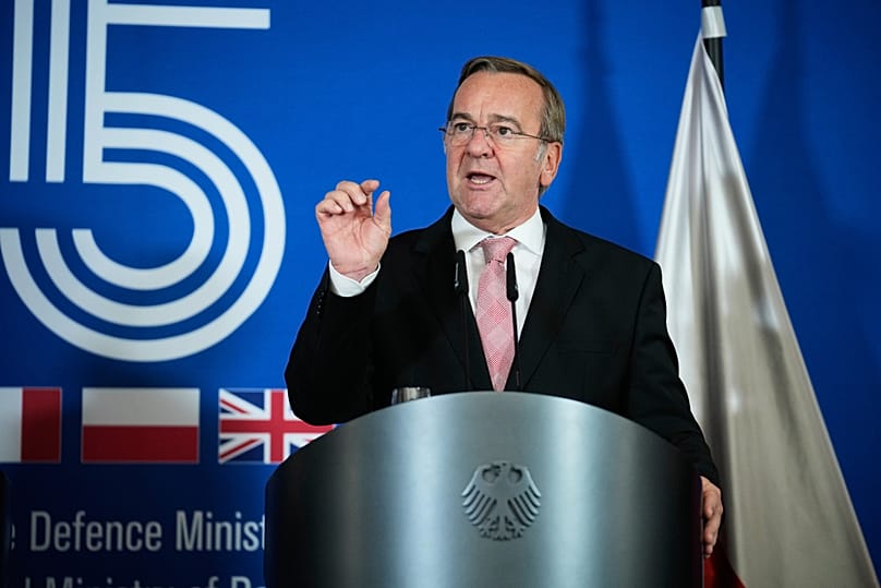 German Defence Minister Boris Pistorius attends a press conference after the Five Defence Ministers meeting in Berlin, 14 November, 2025