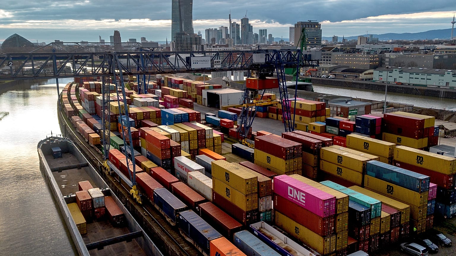 Containers are pictured in a German harbour. 