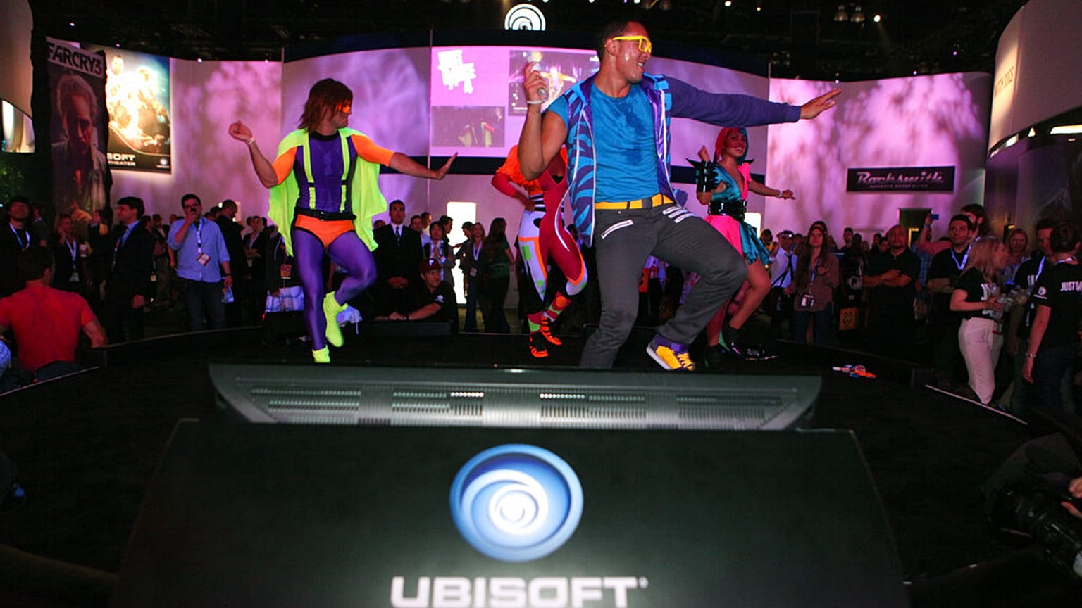 Dancers play Just Dance 4 on the Nintendo Wii U at the Ubisoft booth on Tuesday June 5, 2012 at E3 in Los Angeles