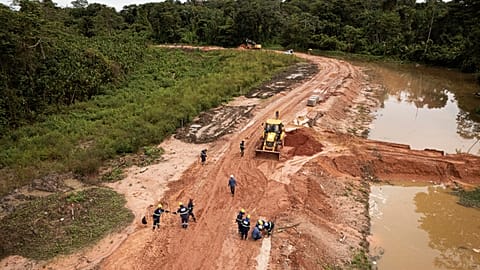  Workers construct an avenue, named Liberdade, or Freedom, ahead of the COP30 U.N. Climate Summit in Belem, Brazil, March 18, 2025.